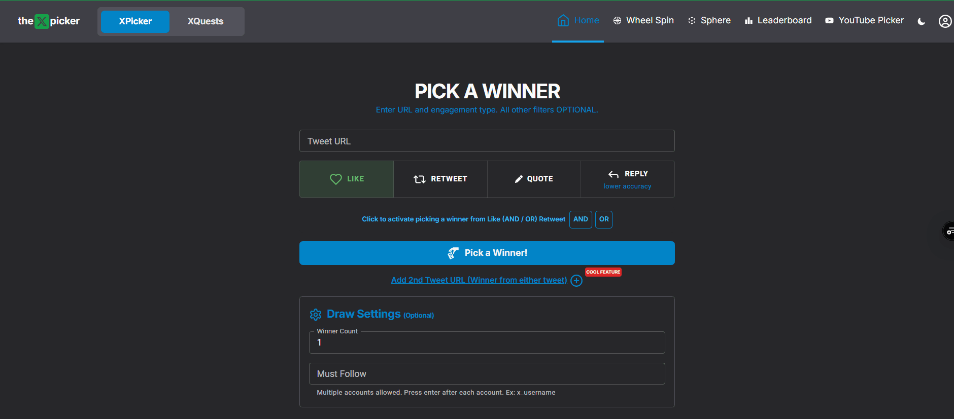 Screenshot of TheXPicker – Effortless Twitter Giveaway & Reply Picker project